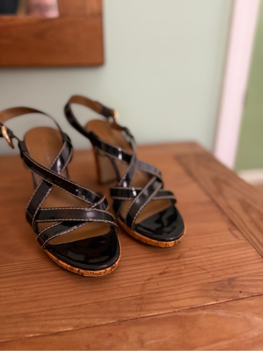 Women’s Black Patent Strappy Platform Sandals